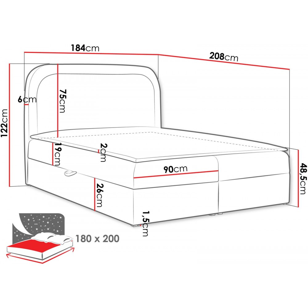 Επενδυμένο κρεβάτι Bonito-Gkri-180 x 200