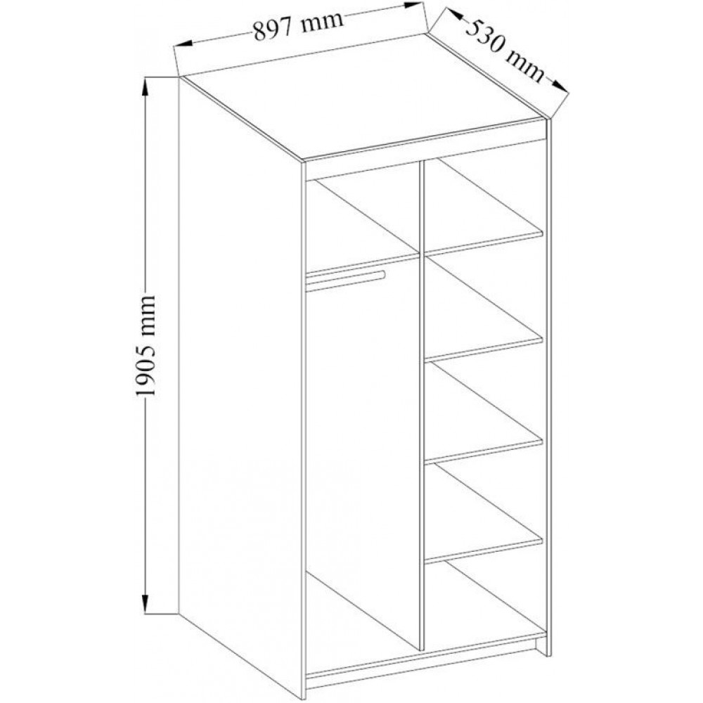 Ντουλάπα Ester 2D1L δίφυλλη-Sonoma