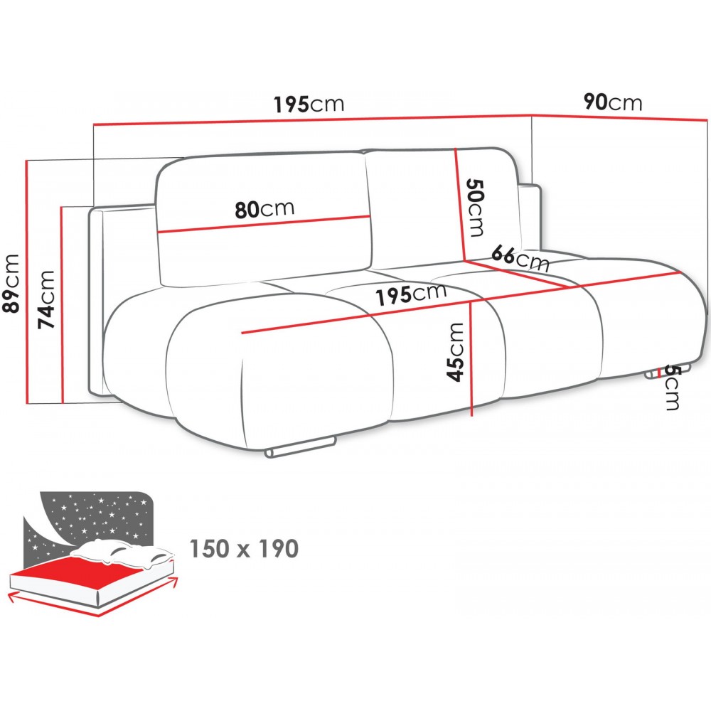Καναπές - κρεβάτι Honey mini 195x90x89