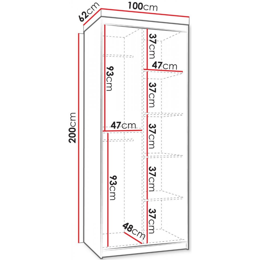 Ντουλάπα Selfie 100 συρόμενη-Mauro-Μήκος: 100 εκ.