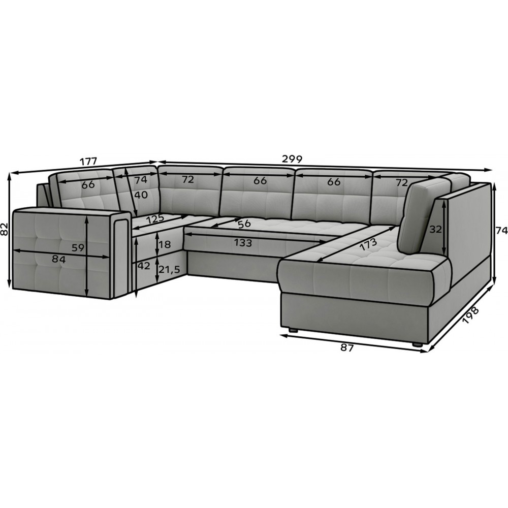 Γωνιακός καναπές Bale U-Gkri Anoixto-Δεξιά