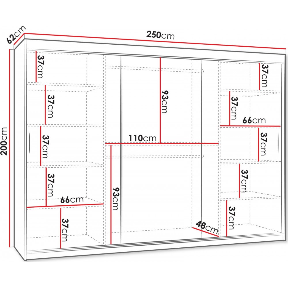 Ντουλάπα Wika Plus συρόμενη 250x62x200