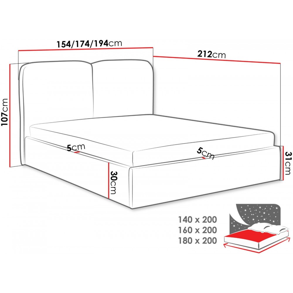 Επενδυμένο κρεβάτι Heaven-Menta-160 x 200