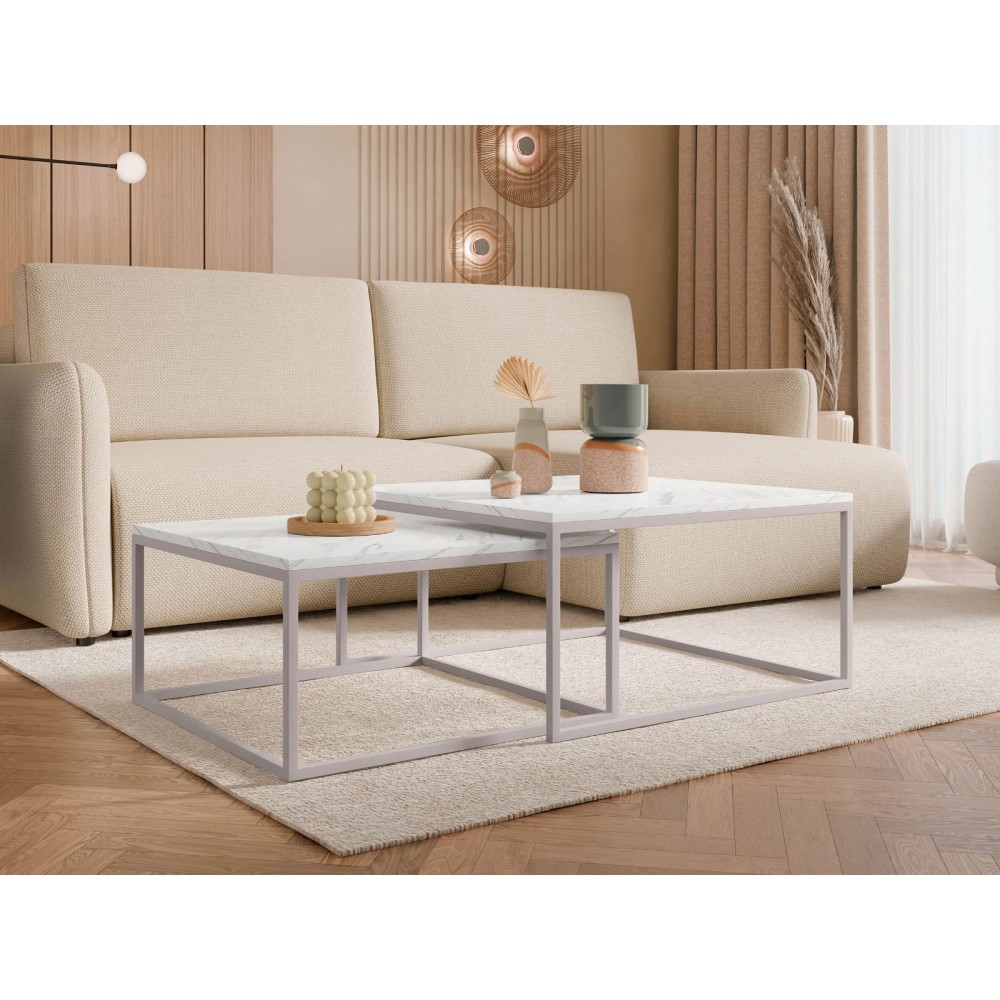 Σετ τραπεζάκια σαλονιού Dual -Leuko Marmaro