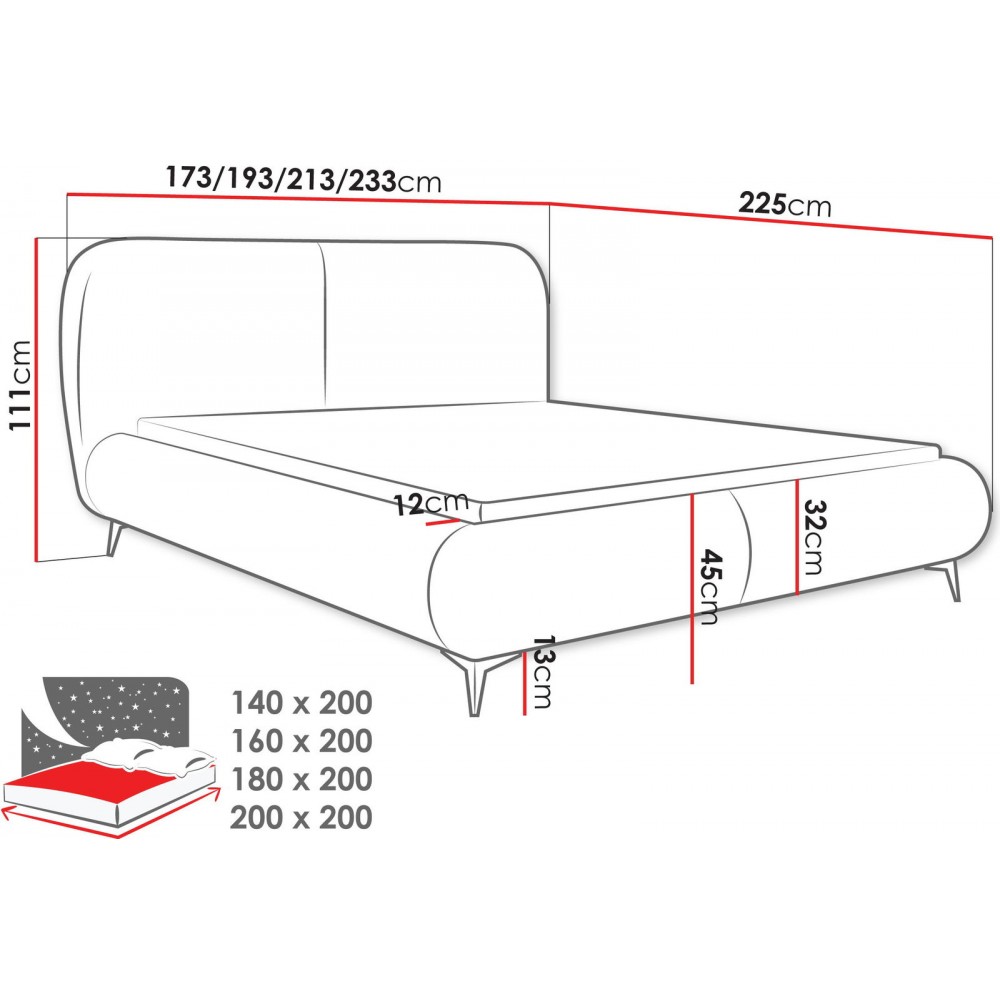 Επενδυμένο κρεβάτι Moe-Silver Gray-200 x 200