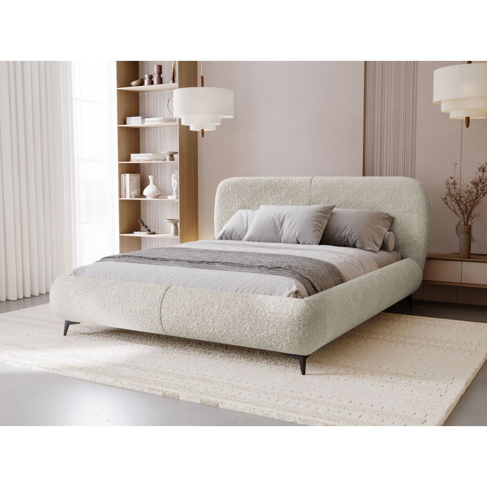 Επενδυμένο κρεβάτι Moe-Beige-160 x 200