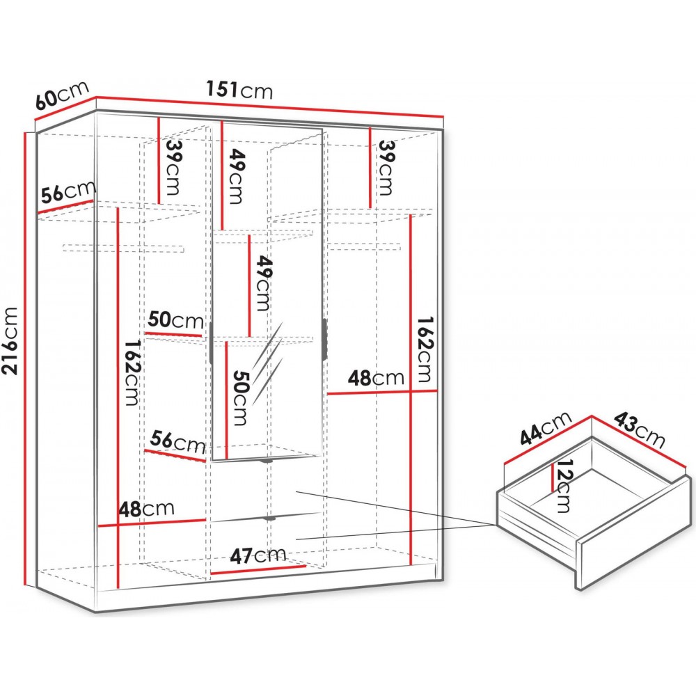 Ντουλάπα Tireno τρίφυλλη