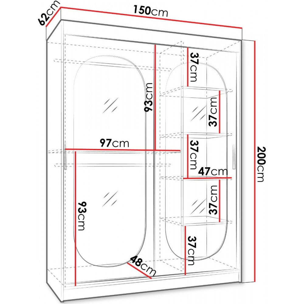 Ντουλάπα Bahrajn 150 συρόμενη-Cashmere