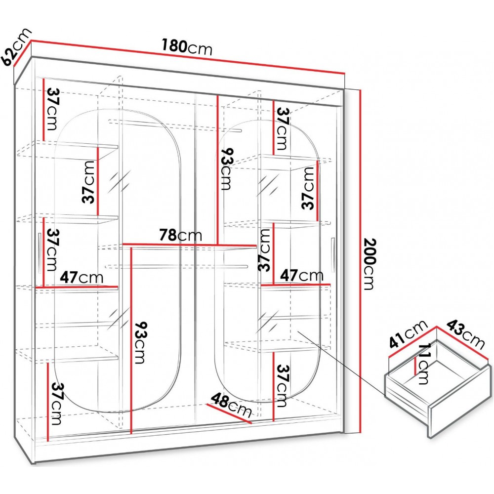 Ντουλάπα Bahrajn 180 συρόμενη-Mauro