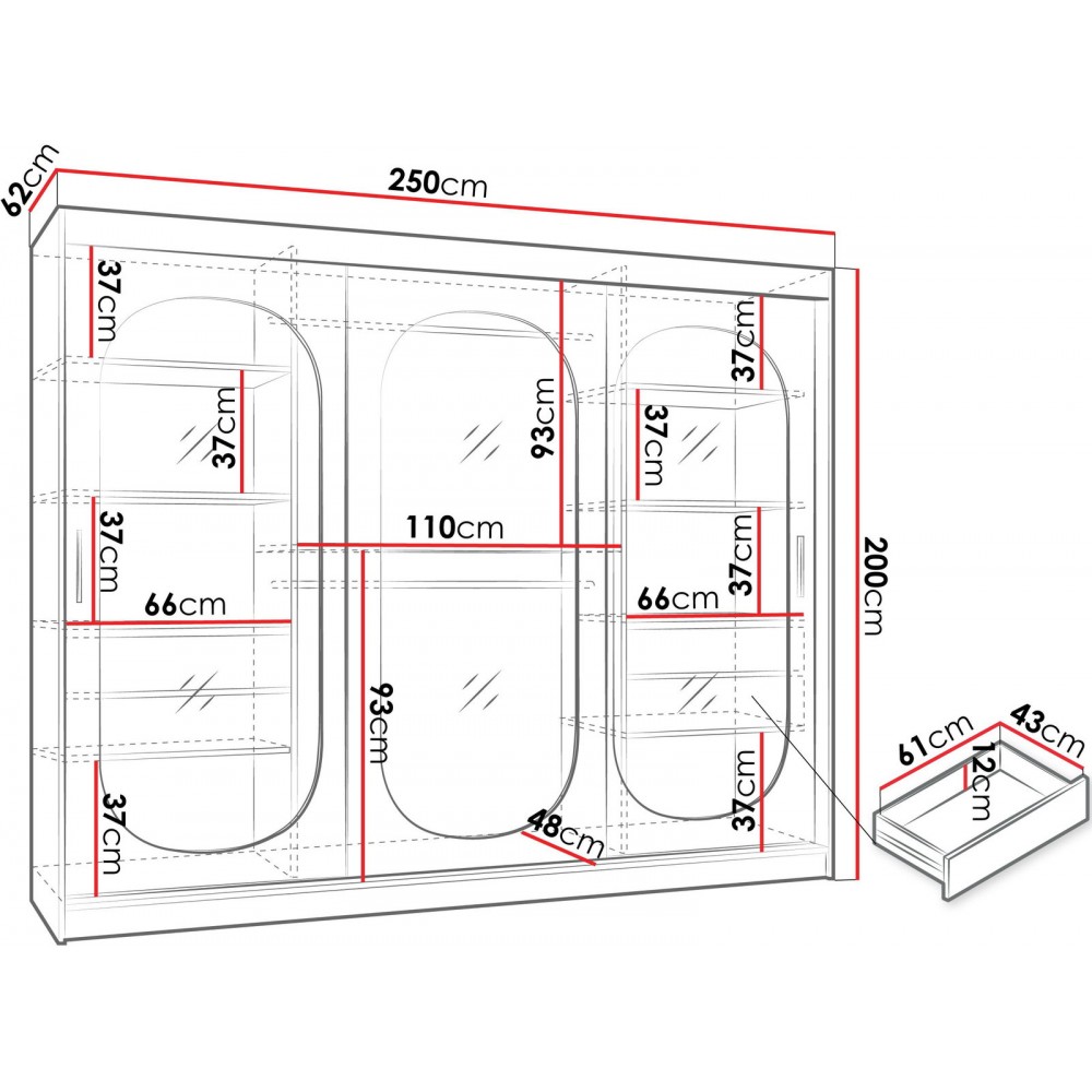 Ντουλάπα Bahrajn Plus συρόμενη 250x62x200