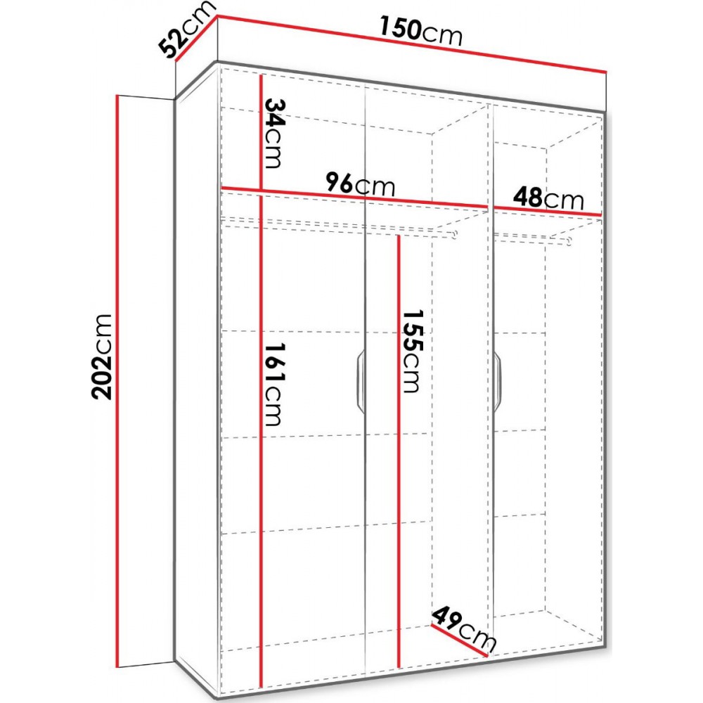 Ντουλάπα Malaga τρίφυλλη-Leuko