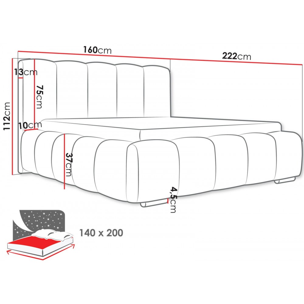 Επενδυμένο κρεβάτι Wizko-Gkri Skouro-140 x 200
