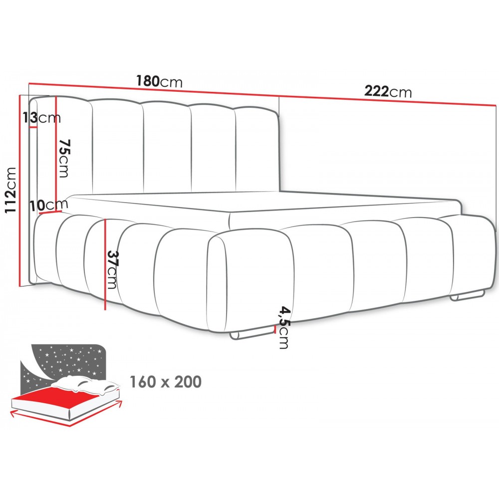 Επενδυμένο κρεβάτι Wizko-Prasino Skouro-160 x 200