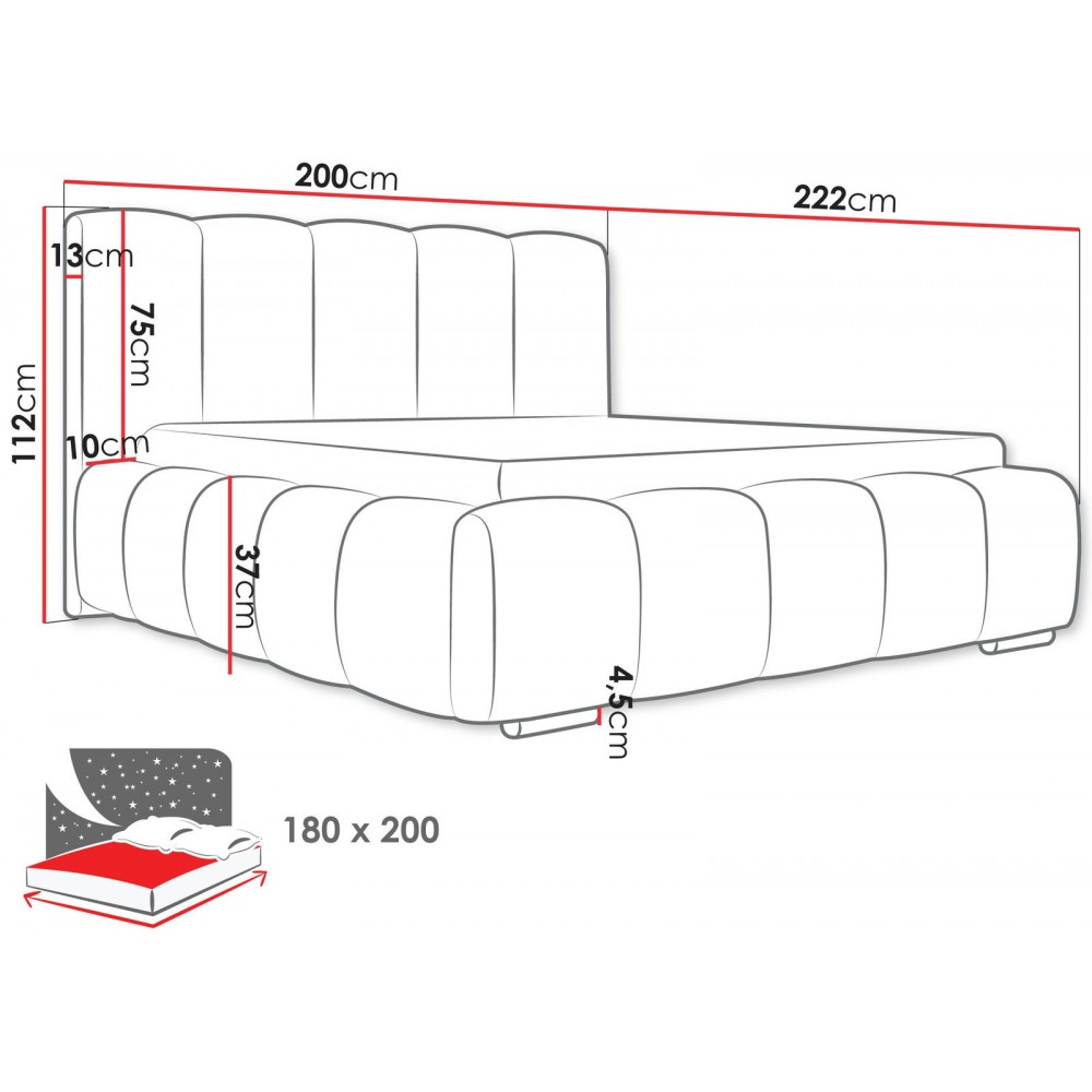 Επενδυμένο κρεβάτι Wizko-Prasino Skouro-180 x 200