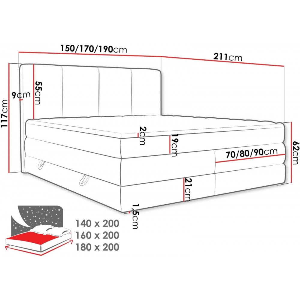 Επενδυμένο κρεβάτι Point-Ekrou-160 x 200