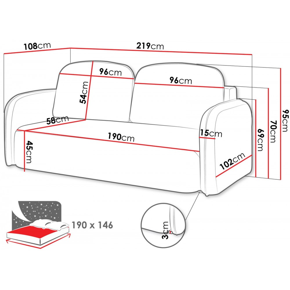 Καναπές - κρεβάτι Ravello -Roz 219x108x95