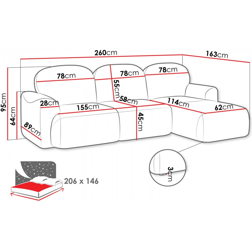 Γωνιακός καναπές Nabu  260x163x95