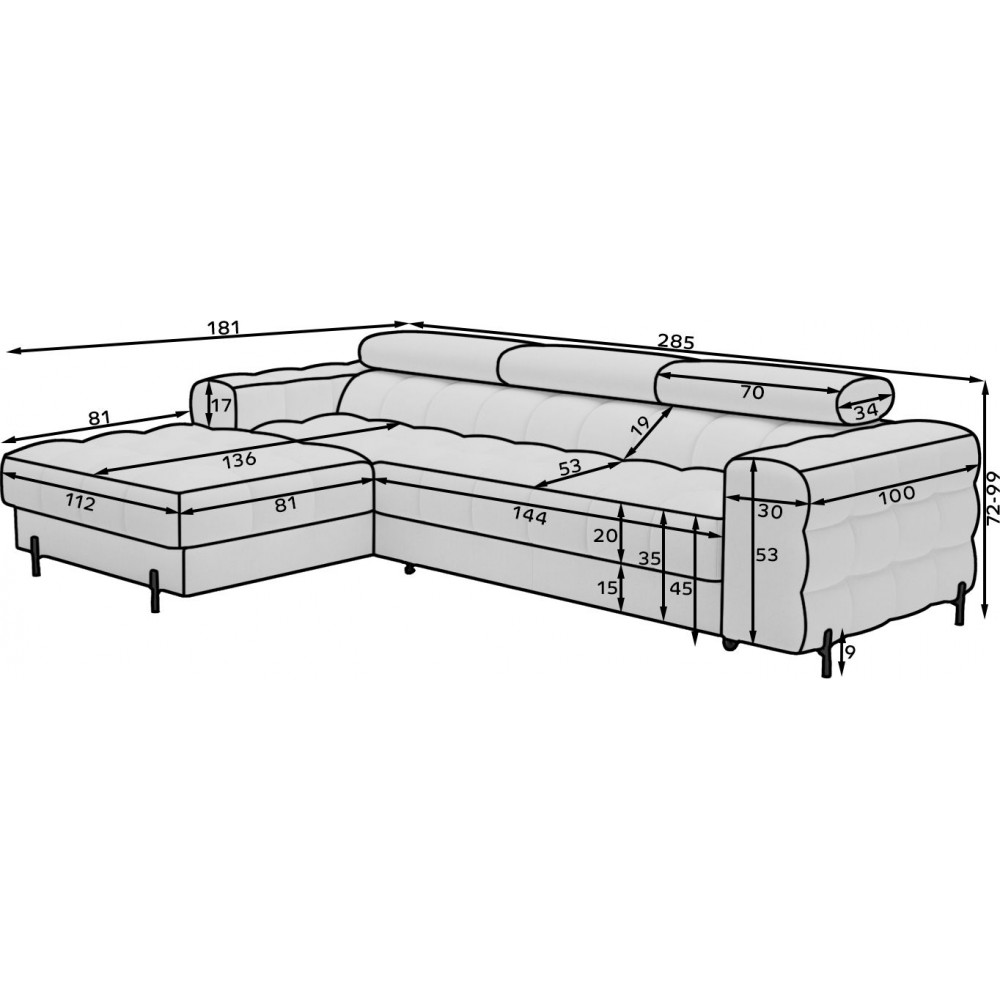 Γωνιακός καναπές Freyia-Petrol-Αριστερή