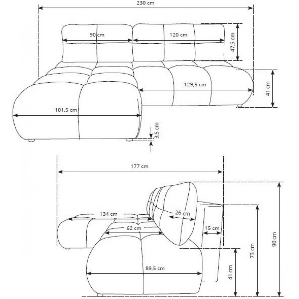 Γωνιακός καναπές Limo-Gkri Skouro-Αριστερή 230x177x90