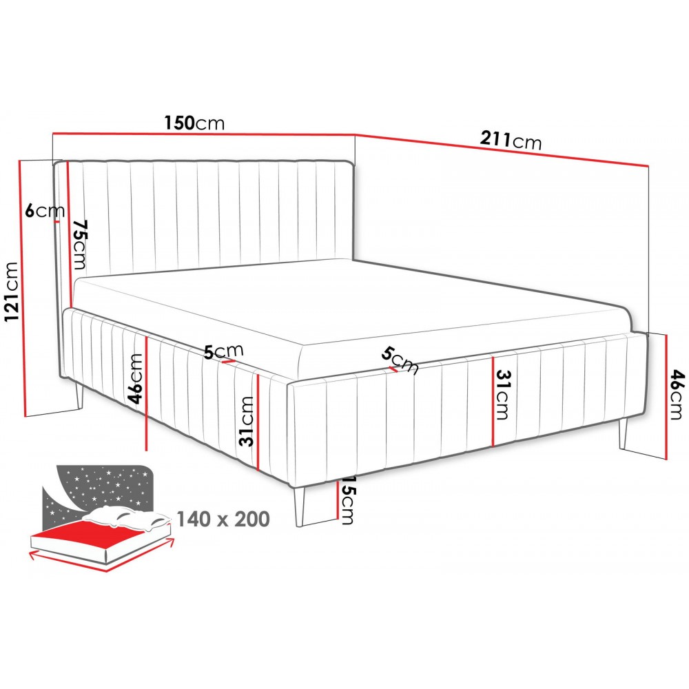 Επενδυμένο κρεβάτι Lewezo-Gkri-140 x 200