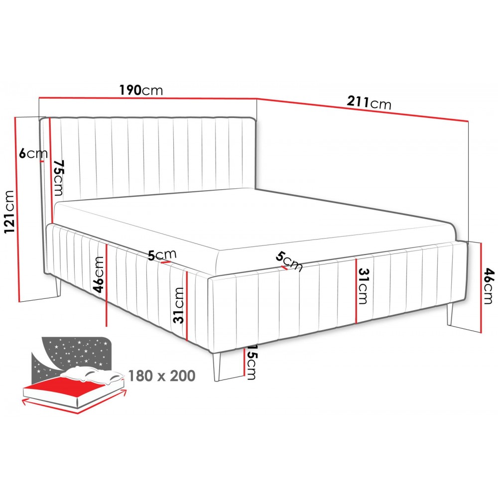 Επενδυμένο κρεβάτι Lewezo-Gkri-180 x 200