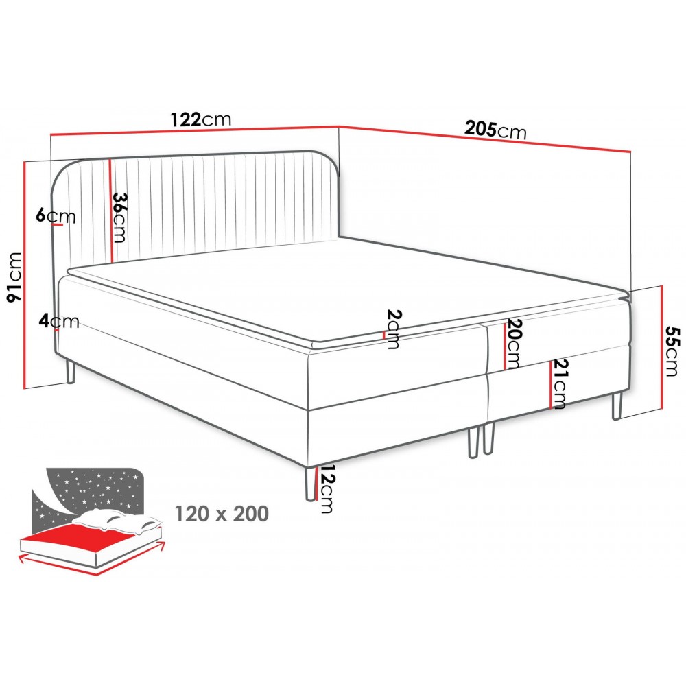Επενδυμένο κρεβάτι Box Best I-Gkri-120 x 200