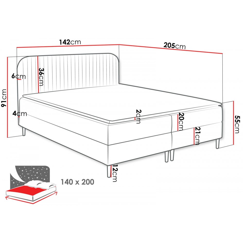 Επενδυμένο κρεβάτι Box Best I-Gkri-140 x 200