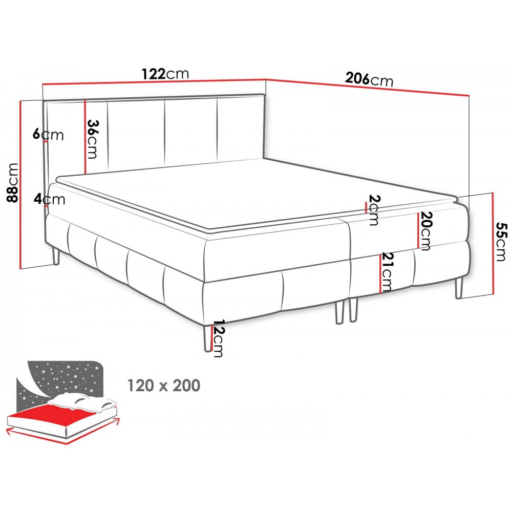 Επενδυμένο κρεβάτι Box Best II-Galazio-120 x 200