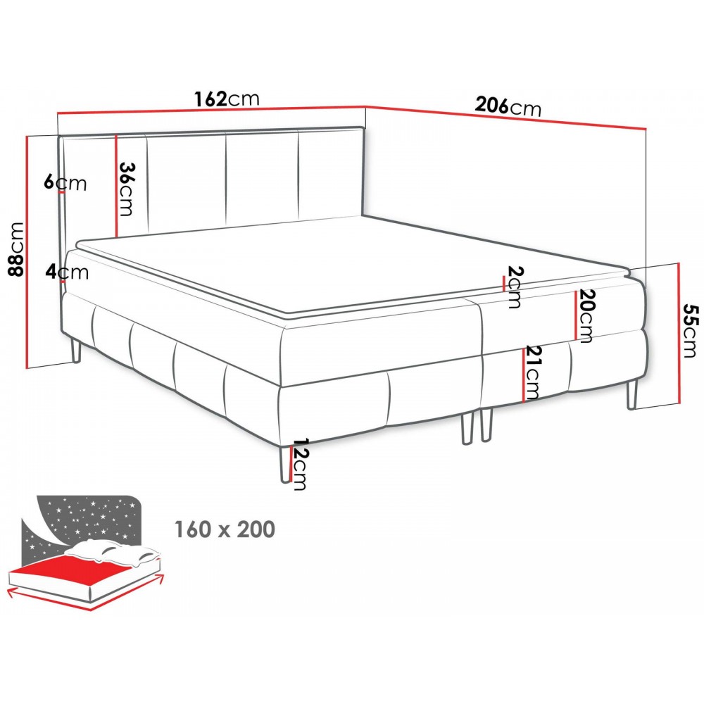 Επενδυμένο κρεβάτι Box Best II-Galazio-160 x 200