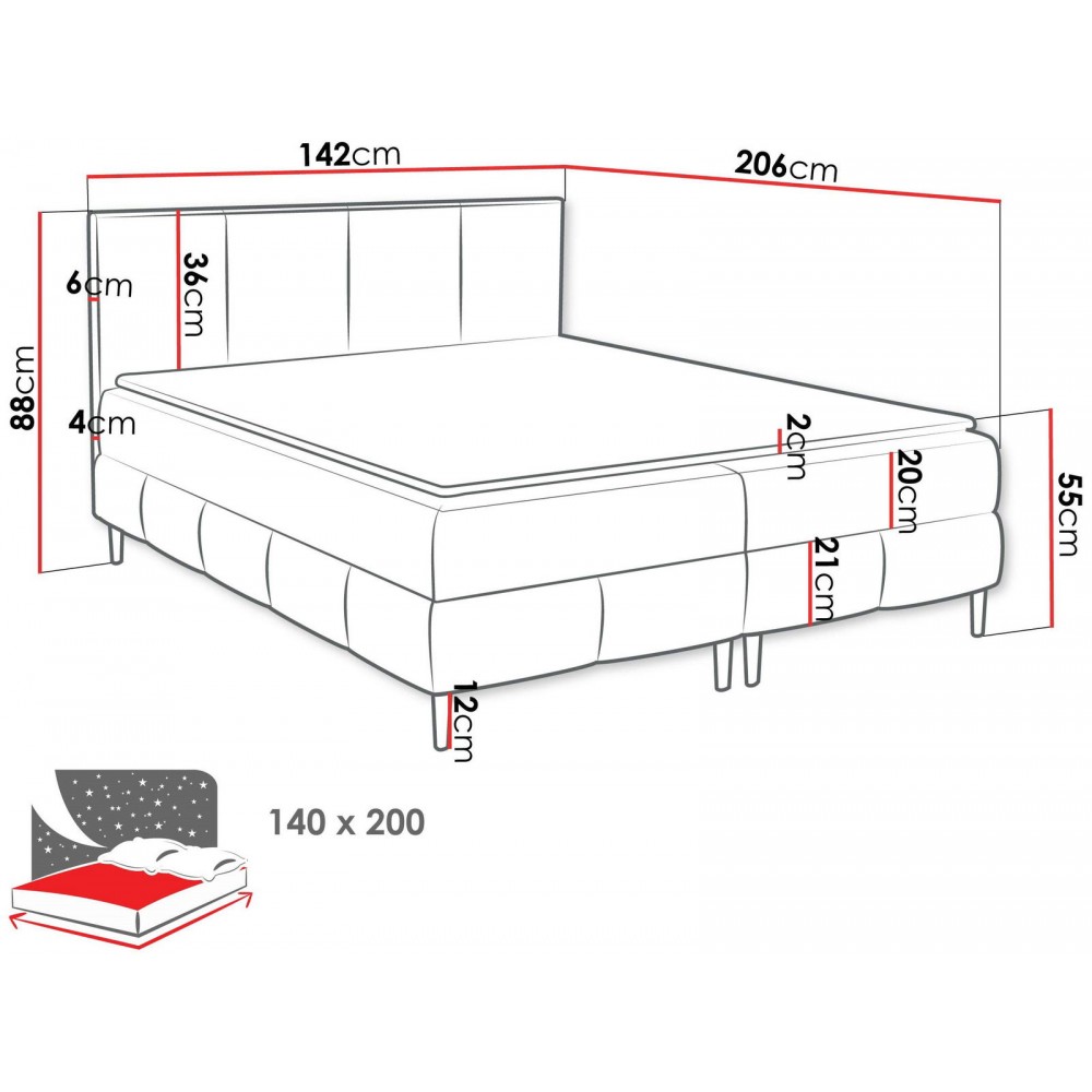 Επενδυμένο κρεβάτι Box Best II-Gkri-140 x 200