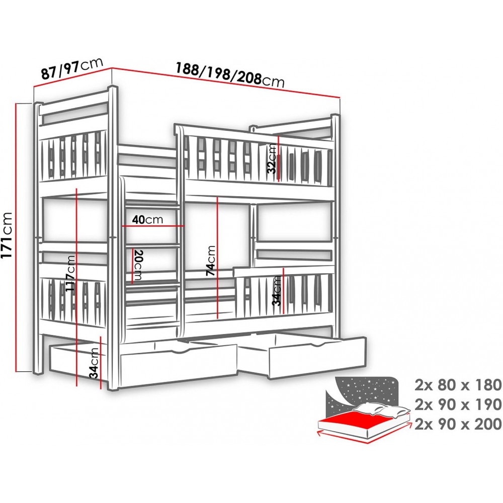Κουκέτα Monika-Gkri-90 x 200