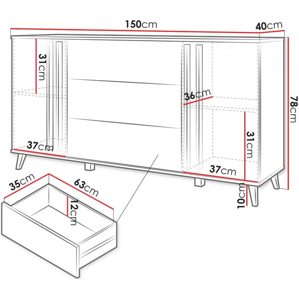 Μπουφές Helsinki-Fusiko-Mavro 150x40x78