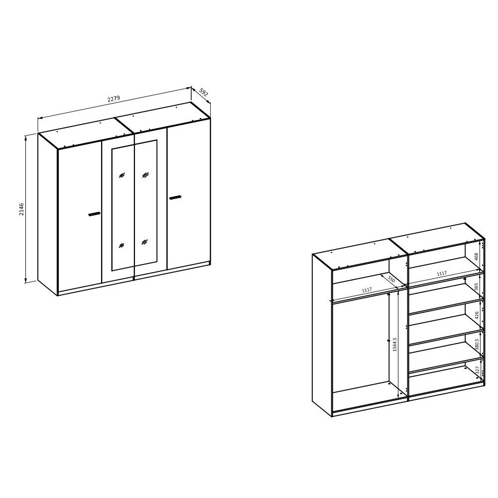 Ντουλάπα Verti με καθρέπτη τετράφυλλη