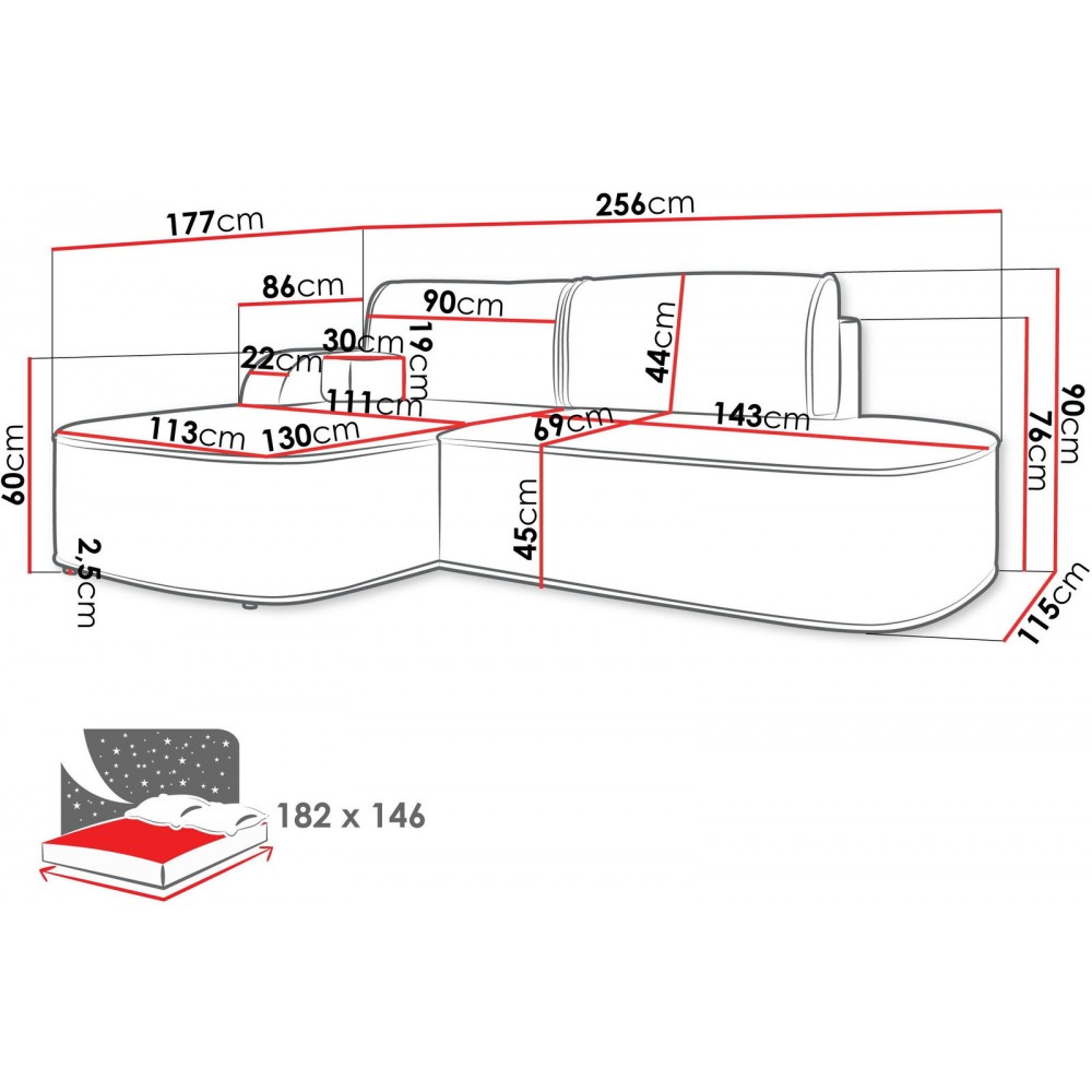 Γωνιακός Καναπές Koro-Αριστερή-Γκρι Σκούρο