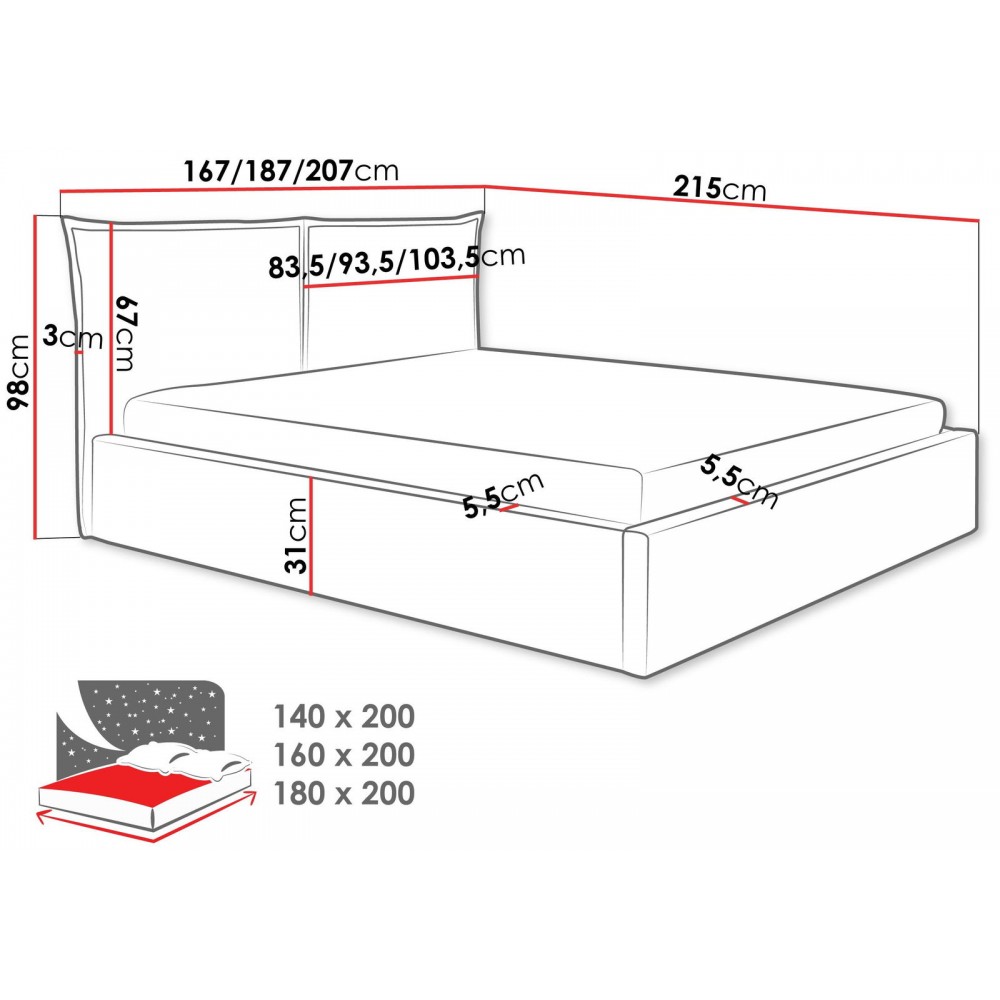 Επενδυμένο κρεβάτι Pirkun-140 x 200-Κυπαρισσί