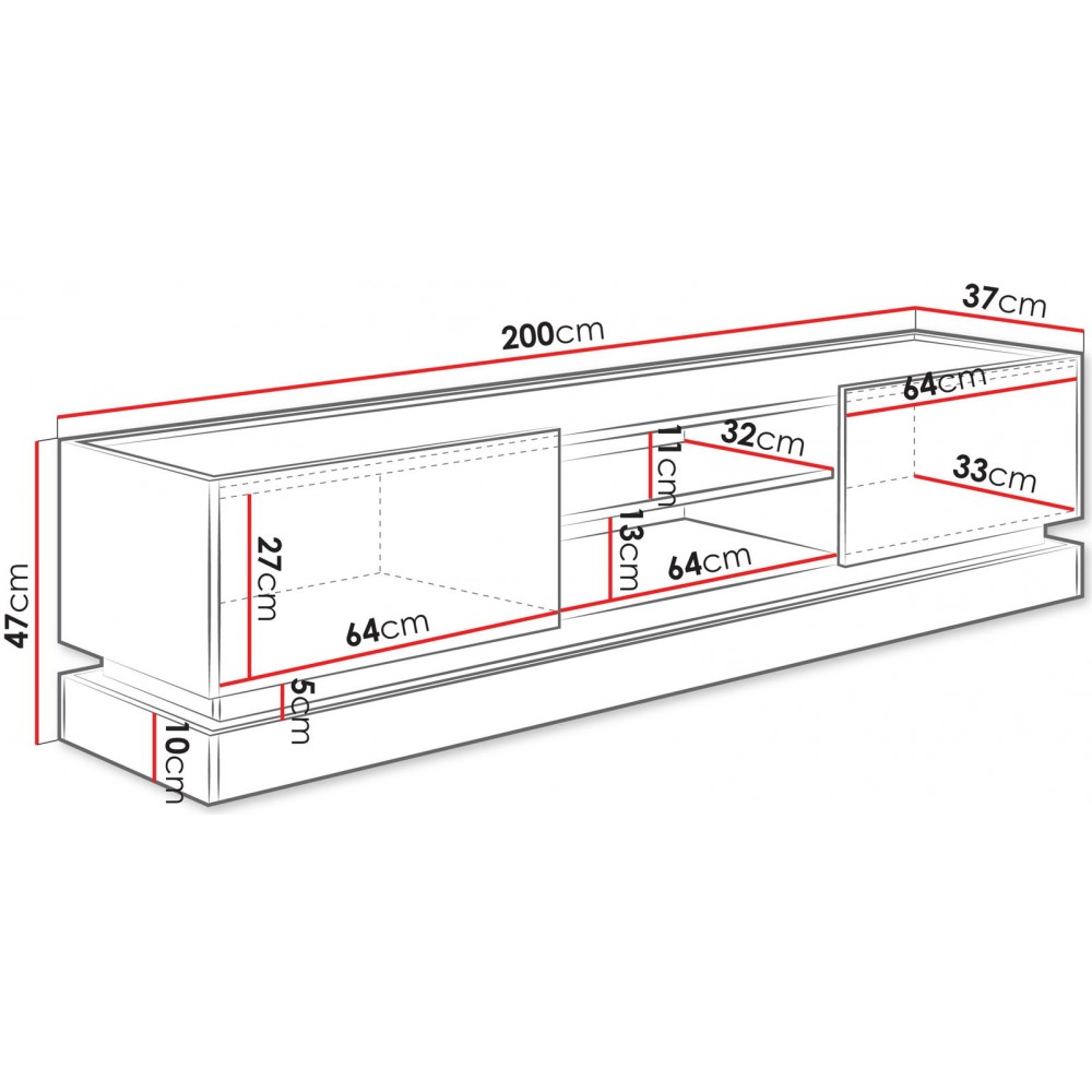 Έπιπλο Τηλεόρασης Zarpant 200 2K-Μαύρο 200x37x47