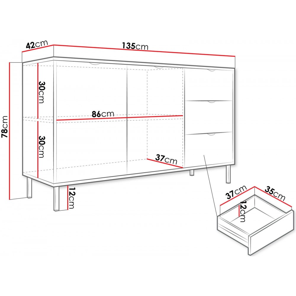 Μπουφές Werkoz 2D3S 135x42x78