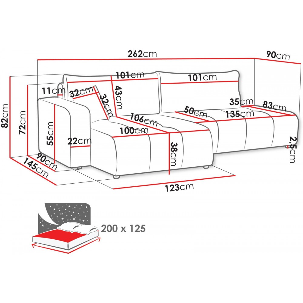 Γωνιακός Καναπές Furyn Otwarty-Αριστερή-Κεραμιδί