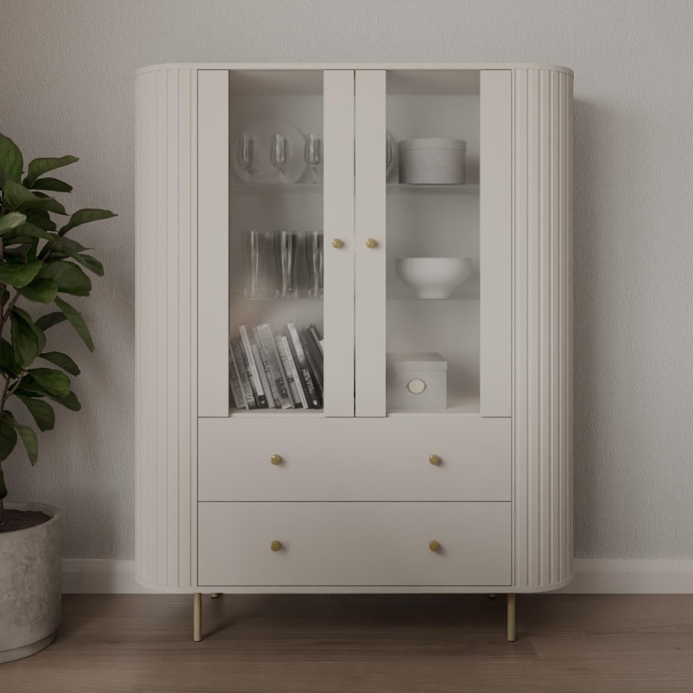 Βιτρίνα Ovelia 2D-Μπεζ 123x42.3x155
