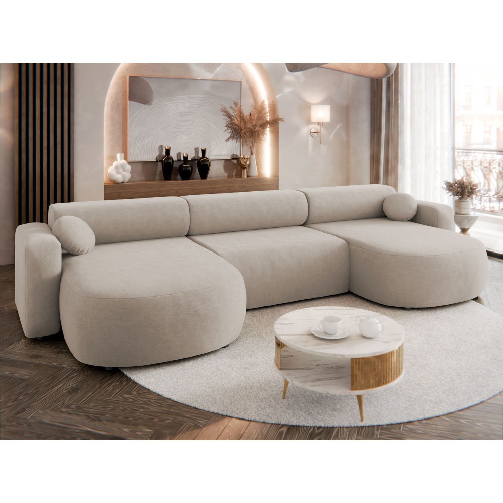 Γωνιακός καναπές Nicelo U-Καφέ Ανοιχτό