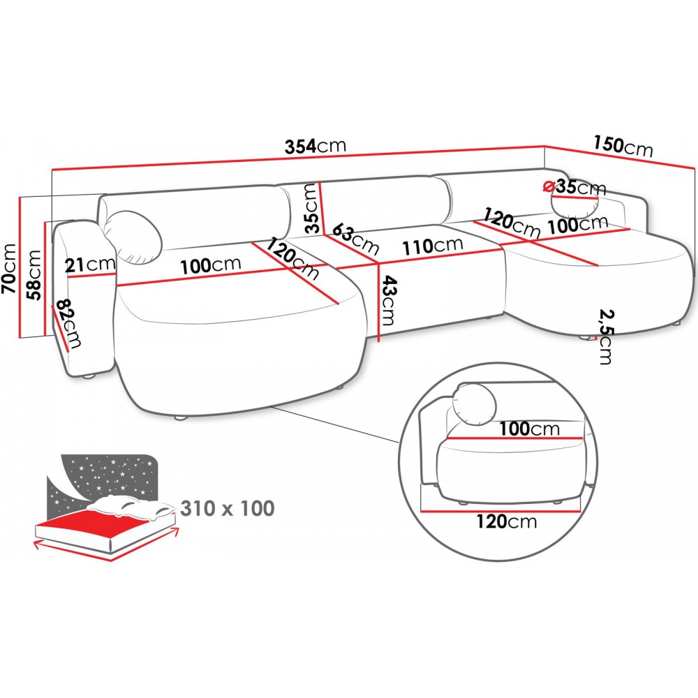 Γωνιακός καναπές Nicelo U-Γκρι Ανοιχτό