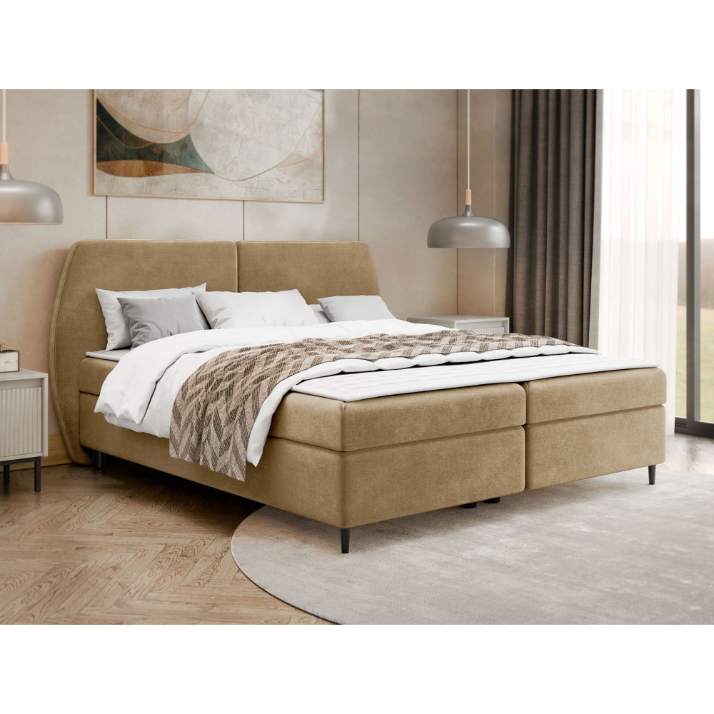 Επενδυμένο κρεβάτι Madryt-140 x 200-Καφέ Ανοιχτό