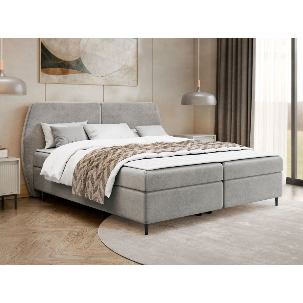 Επενδυμένο κρεβάτι Madryt-140 x 200-Γκρι Ανοιχτό