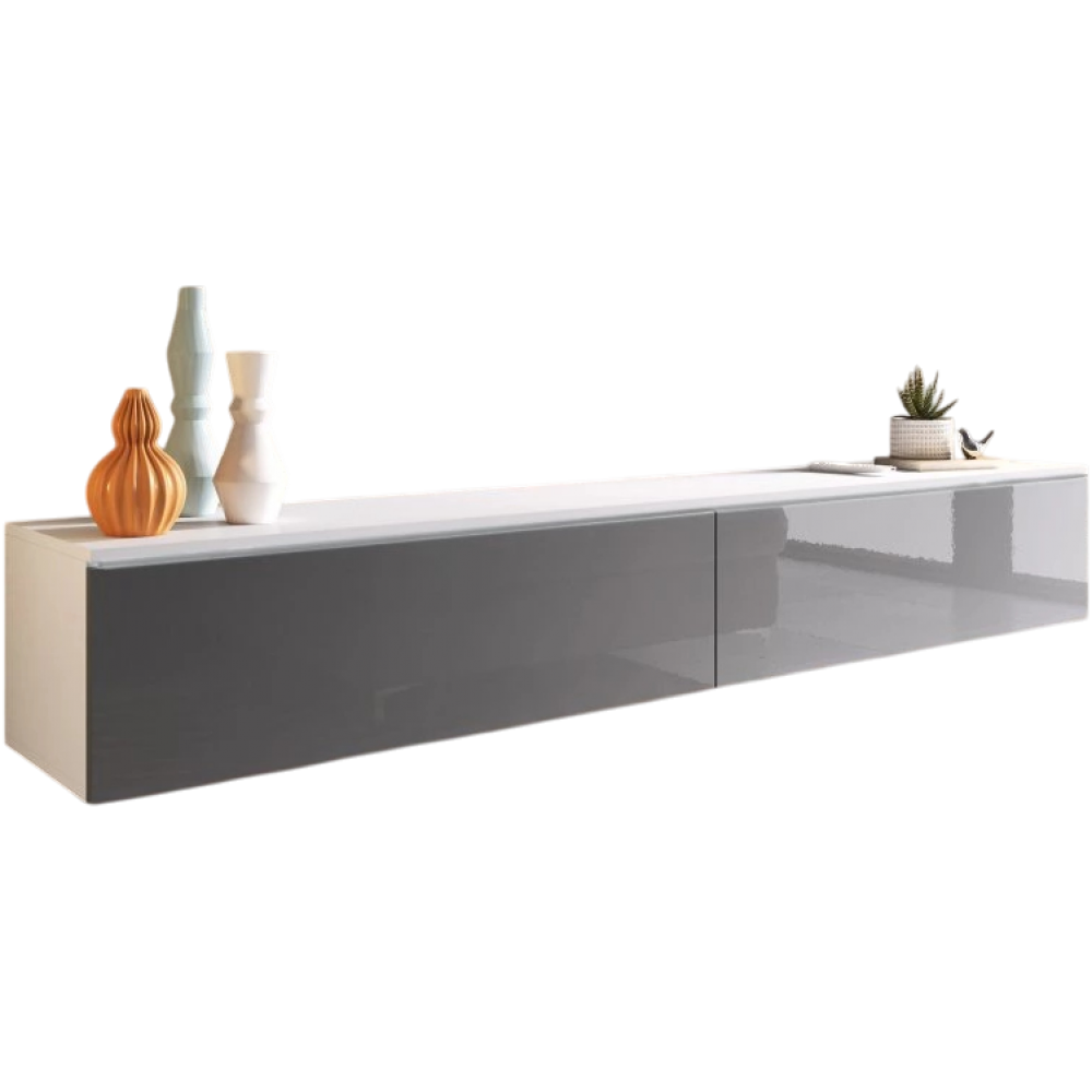 Έπιπλο τηλεόρασης  Lowboard D 180-Λευκό-Γκρι Γυαλιστερό