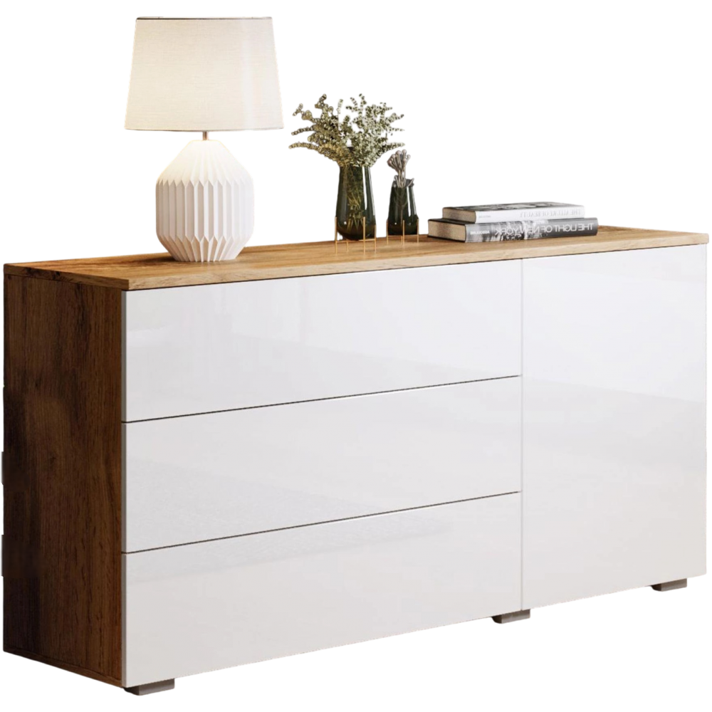 Μπουφές Paris 110-Φυσικό - Λευκό Γυαλιστερό