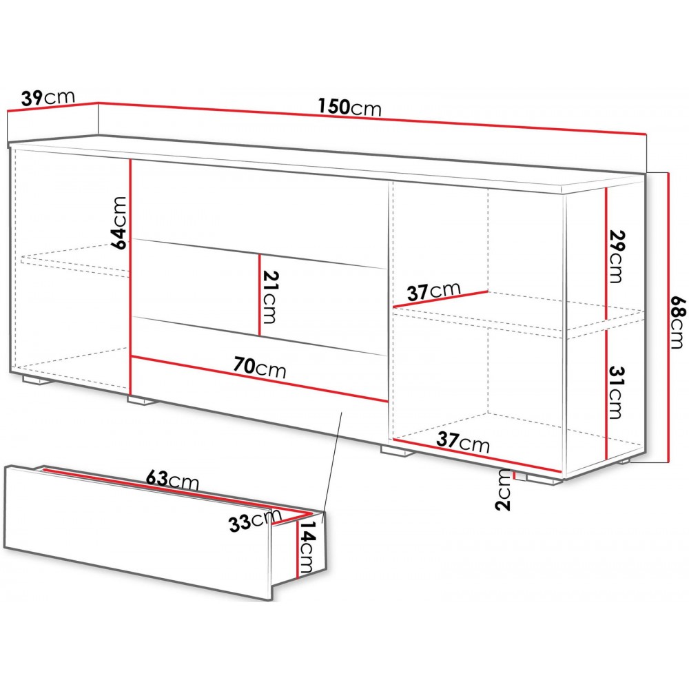 Μπουφές Paris 150-Φυσικό - Λευκό Γυαλιστερό 150x39x68
