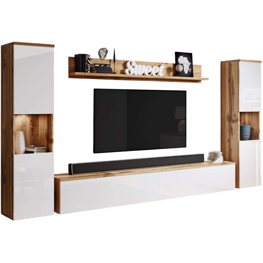 Σύνθετο σαλονιού Paris Xl-Φυσικό - Λευκό Γυαλιστερό