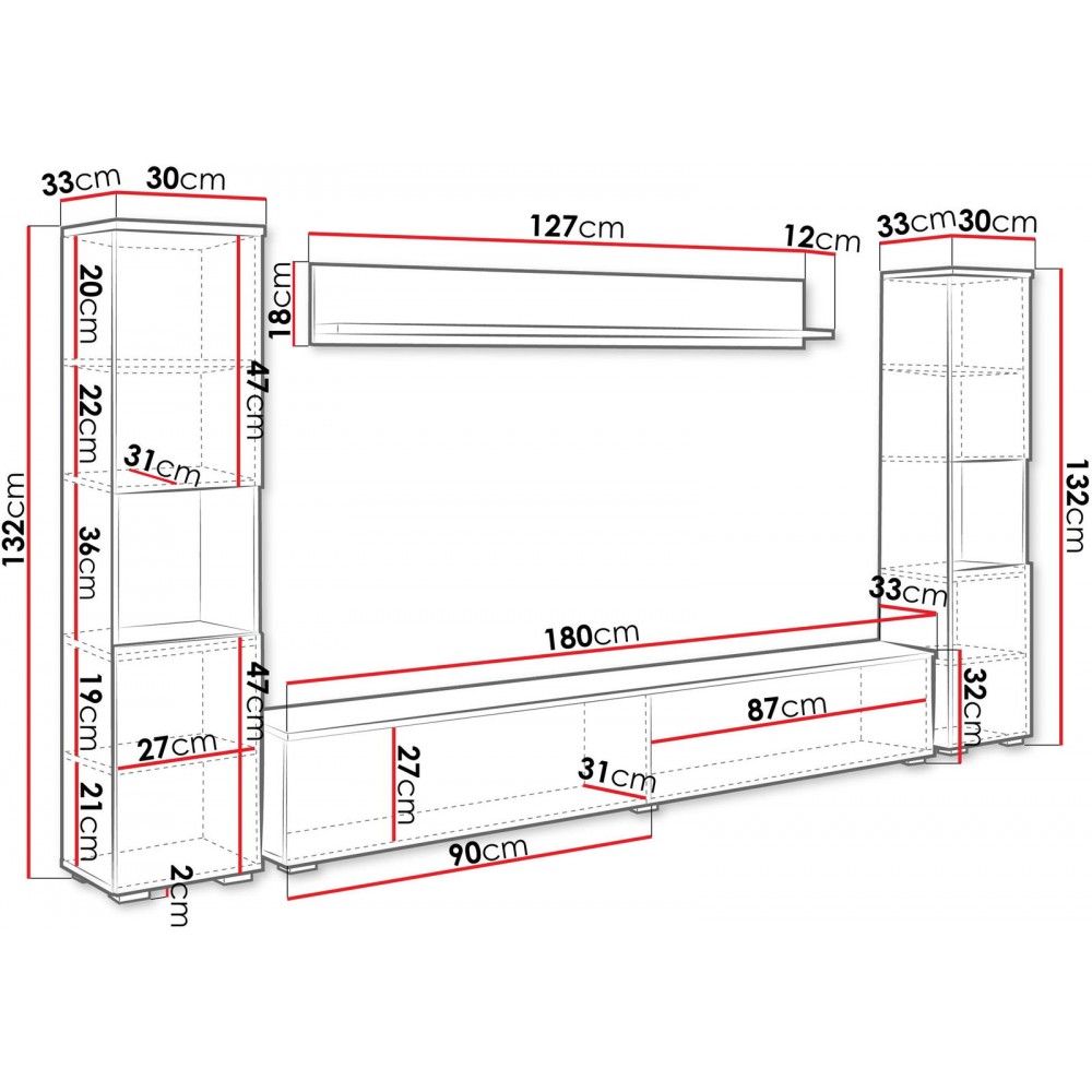 Σύνθετο σαλονιού Paris Xl-Φυσικό - Λευκό Γυαλιστερό