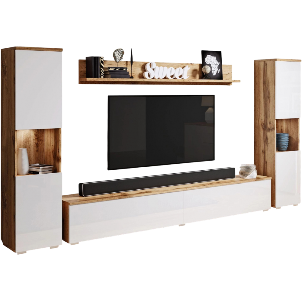 Σύνθετο σαλονιού Paris Xl-Φυσικό - Λευκό Γυαλιστερό