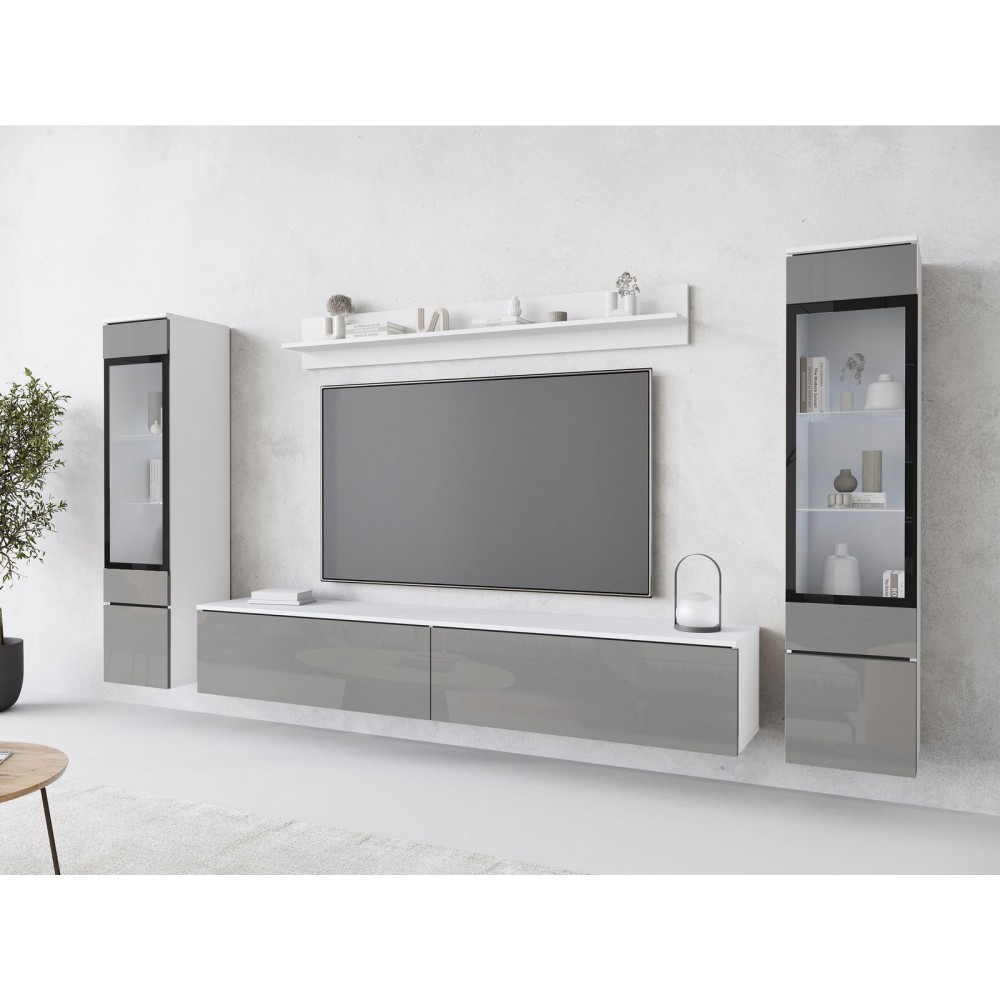 Σύνθετο σαλονιού Vera II-Λευκό-Γκρι Γυαλιστερό